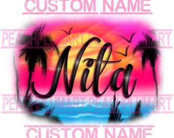 Custom airbrush name for vacation png, Summer vacation custom name png, airbrush name summer png, summer custom name png, retro airbrush png