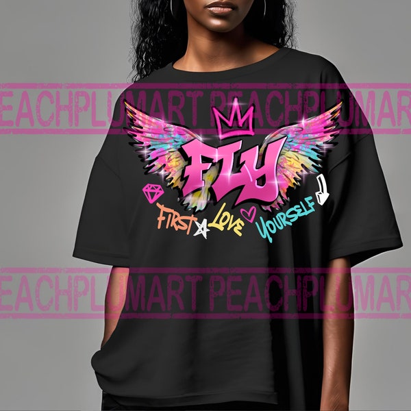 Primero ámate a ti mismo png, volar png, volar chica png, descarga de diseño de sublimación de graffiti urbano, descarga de diseño de sublimación png de amor propio