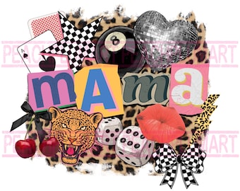Collage de mamá PNG, Mamá retro del oeste PNG, Sublimación de máquina tragamonedas vaquera, Gráfico de águila leopardo vintage, Oeste de moda
