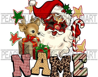 Nom de Noël , Noël Png, Ajoutez votre propre nom , Conceptions de sublimation pour fourre-tout, Noms PNG, Clip Art de Noël, Cerf et Père Noël Png