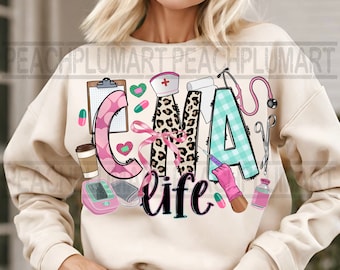 Certified nurse assistant png sublimation design download, CNA life png, leopard print cna png, nurse life png, Medical assistant png