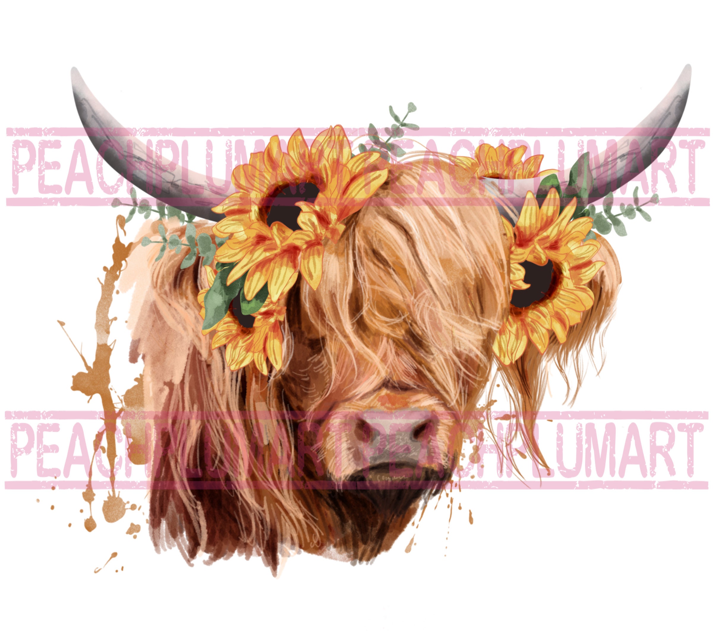 Highland Cow With Sunflowers Png, Highland Cow Sublimation Design ...