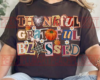 Thankful grateful blessed png, thankful collage png, y2k thanksgiving png, preppy thanksgiving png, Retro thankful Png, Thanksgiving png