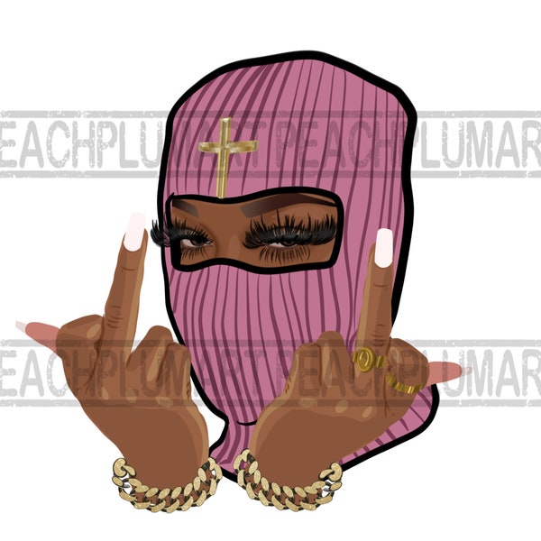 Pink Ski Mask Girl Png, Pink Gangsta Png, Hustle Girl Png, Gangsta Girl Png, Pink Gangster Png, Pink Hustle Png, Black woman ski mask png
