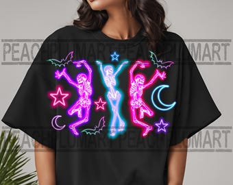 Dancing skeletons png, neon skeletons png, dancing halloween skeletons png, Halloween skeleton png, Neon Halloween png sublimation designs