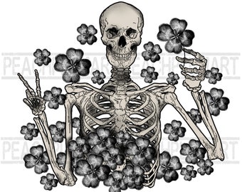 Squelette de la Saint-Patrick png, squelette png de la Saint-Patrick, sublimations de squelettes, squelette de la chance png, trèfle png, squelette de trèfle png