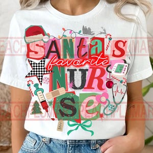 サンタのお気に入りのナースPNG、Y2KクリスマスコラージュナースPNG、クリスマスナースPNG、クリスマスナース昇華、プレッピーナースクリスマスPNG