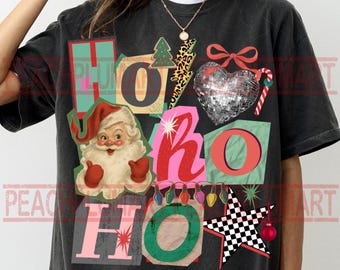 Ho ho ho PNG, Ho ho ho sublimations, Retro Santa PNG, Y2K Christmas designs, Checkered, coquette christmas png, Santa Claus patchwork png