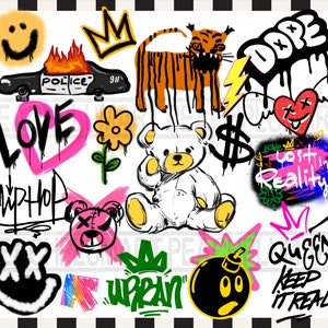 Graffiti Spray Paint Clip Art, Make your own graffiti design, graffiti bundle png sublimation, graffiti png bundle, streetwear bundle png