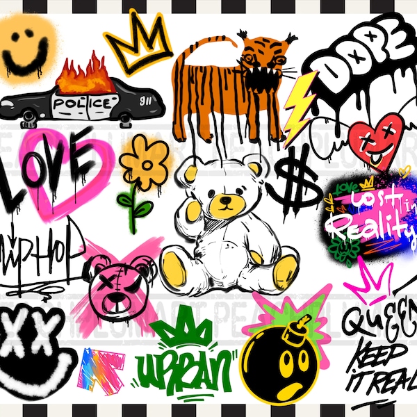 Graffiti Spray Paint Clip Art, Make your own graffiti design, graffiti bundle png sublimation, graffiti png bundle, streetwear bundle png