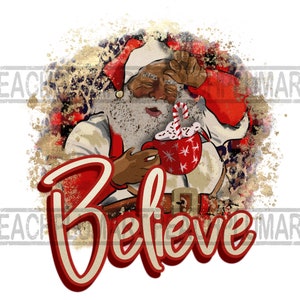 Believe Black Santa Png, Christmas Black Santa Png, Christmas sublimation, Leopard Christmas png, Afro American Santa Png