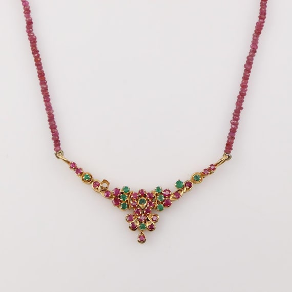 22K Gold Pendant Encrusted with Rubies & Emeralds… - image 2