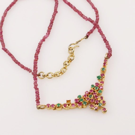 22K Gold Pendant Encrusted with Rubies & Emeralds… - image 3