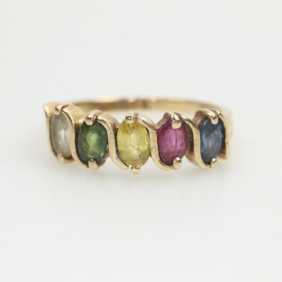 14K Gold Multicolored Stone Ring, AKA Mothers Ring - image 1