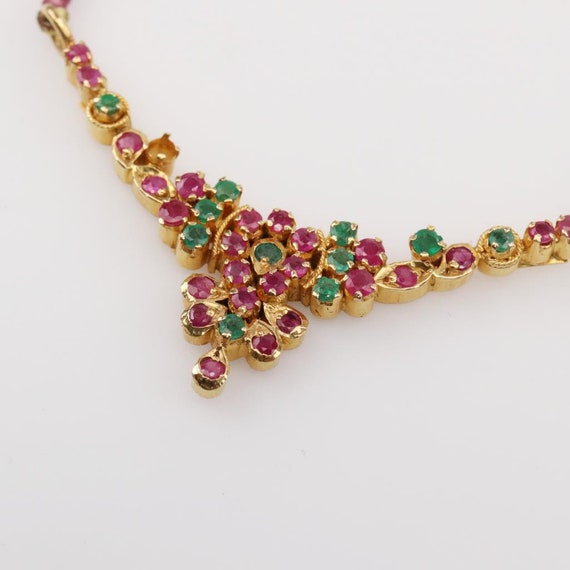 22K Gold Pendant Encrusted with Rubies & Emeralds… - image 1
