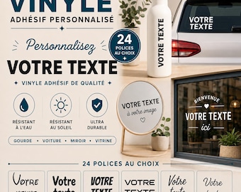 Vinyle personnalisé – Sticker prénom ou texte personnalisé | Autocollant pour gourde, voiture, miroir, vitrine