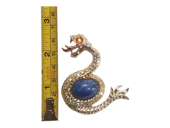 Snake Brooch with AB Rinestones Red Eye and Blue … - image 2