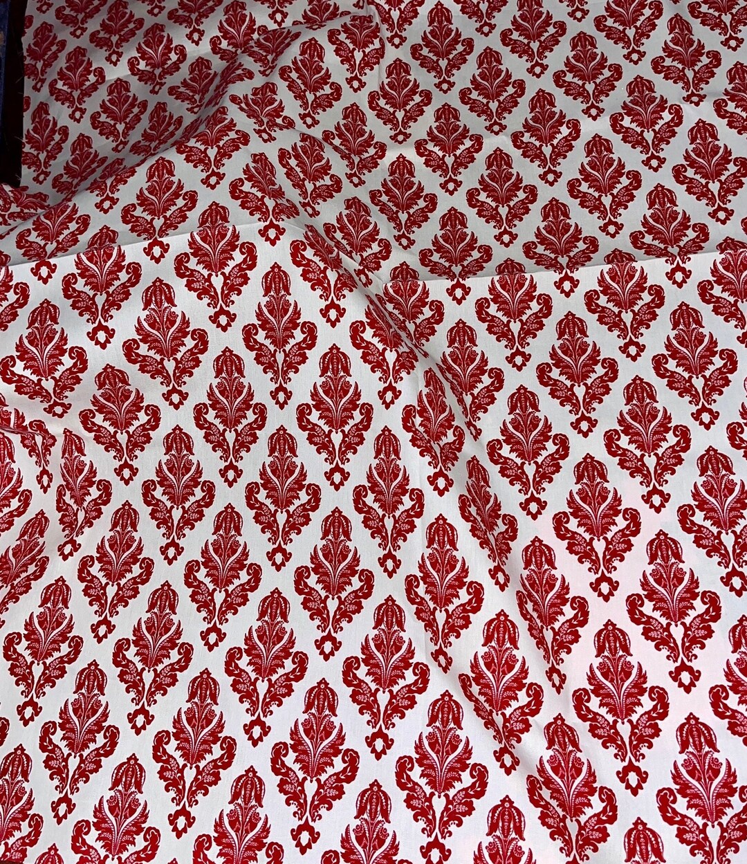 Red and White Damask Print on Upholstery Cotton, Coated. 66x 55 Etsy