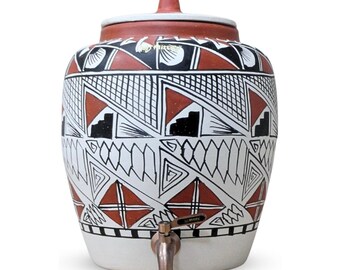 Handmade Earthen Clay Water Pot, Kite Design, Metal Tap, 11 Liters