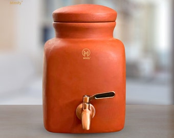 Handmade Terracotta Water Pot with Metal Tap, 3 Liter