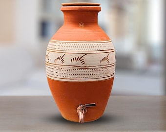 Terracotta Clay Water Pot with Tap | Village Art Design, 8L Dispenser (Handmade in India)