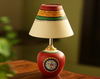 Handpainted Terracotta Table Lamp, Warli Art, Home Decor (12 Inch)