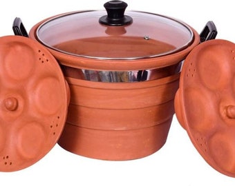 Red Clay Idli Maker | 3 Tier Terracotta Steamer, 15 Cavities, Artisan Handcrafted Cookware