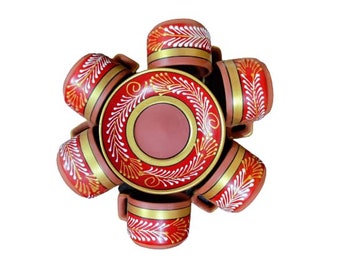 Handpainted Terracotta Cup & Plate Set | Red Fern Design, 6pc 100ml Microwave Safe