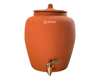 Handmade Earthen Clay Water Pot, 11 Liters with Metal Tap