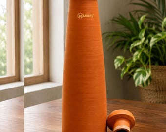 Surahi Clay Water Bottle 1 Litre | Natural Earthen Water Bottle | 100% Terracotta Clay | BPA Free | Naturally Cooling | Eco-Friendly