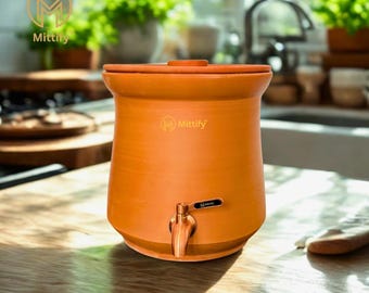 Terracotta Clay Water Pot with Metal Tap | 8L Natural Cooling Earthenware Dispenser