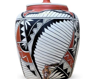 Handmade Clay Water Pot, Harp Design, Metal Tap, 11 Liter