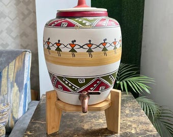 Wooden Matka Stand | Rustic Clay Pot Base, Kitchen Water Dispenser Holder