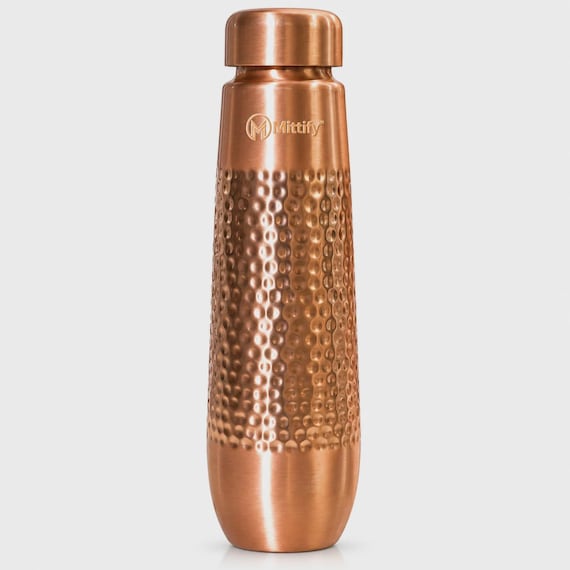 Hand Hammered Pure Copper Water Bottle, 100% Copper Bottle, Traditional Indian Drinkware, Copper Gift, MITTIFY VEDIKA