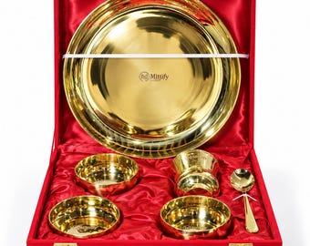 MITTIFY RAJVIRA™ Royal Brass Dining Set | Traditional Indian Dinnerware Set | Premium Thali Set | Wedding & Housewarming Gift