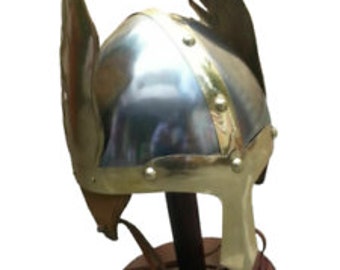 Ancient Medieval Norman Viking Winged Helmet King Helm Fully Wearable Liner Steel With Brass Crafting Design