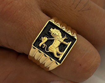 Löwenfahnenring, Handgefertigter Löwe von Jejuda 925 Sterlingsilberring, Tigerring, Löwenfahnenring