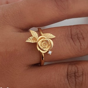 14k Gold gefüllt Rose Diamant Ring für Frauen, Rose Echter Massiv Sterling Silber Ring mit Hallmarked 925.