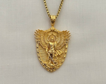 St. Michael Erzengel Schild Halskette: 14k Gold Filled Schutzanhänger