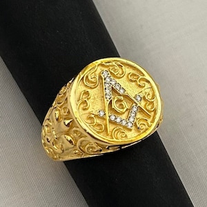 14k gold filled Handmade Master Mason diamonds Ring, Masonic Ring, Freemason diamond ring, 925 sterling silver ring.