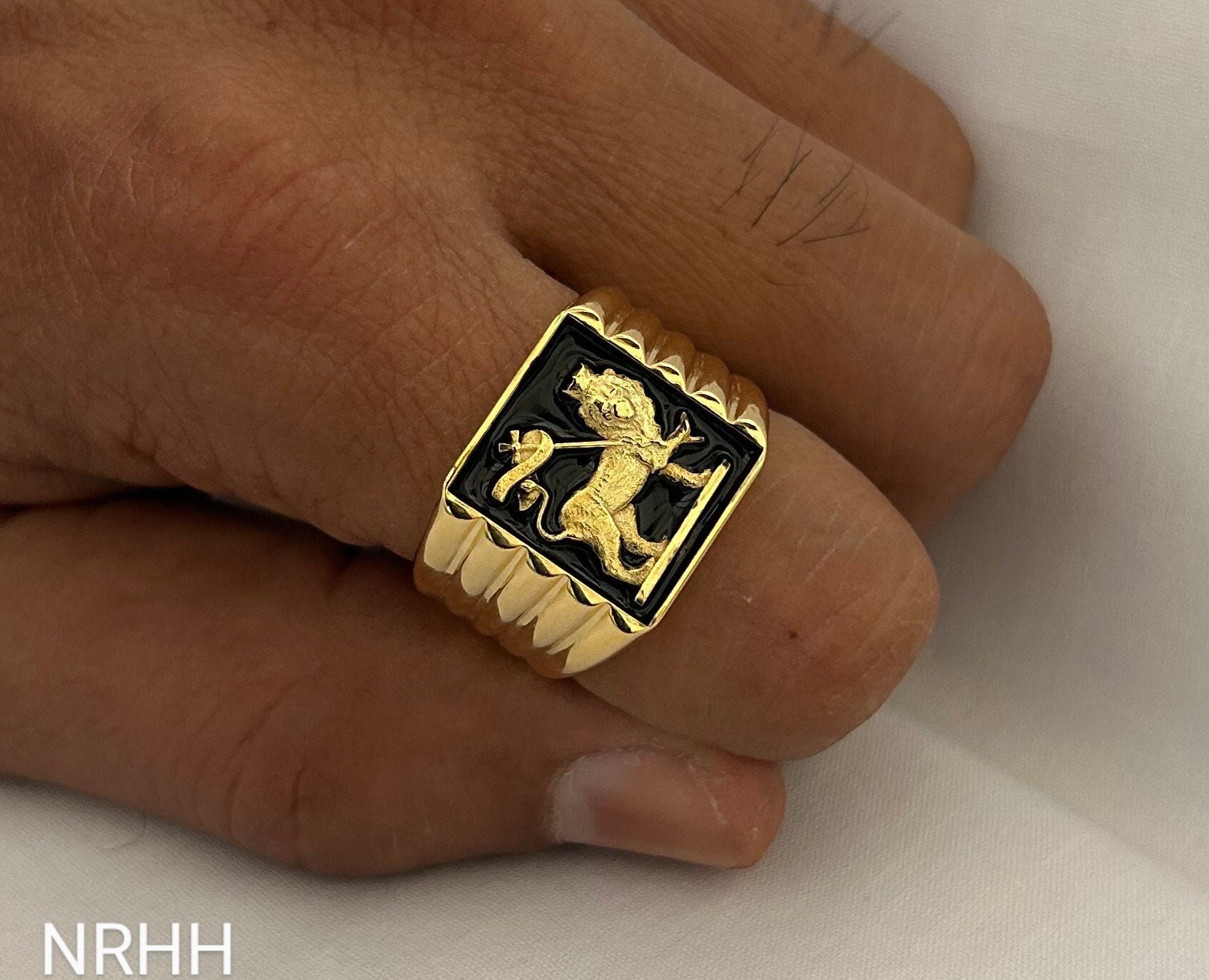 Bob Marley Style Ring Lion of Judah Men's Ring Solid 14k Gold and Onyx Lion  of Judah Ring Men's Signet Ring Black Onyx Signet Ring 