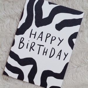 Happy Birthday Luxury Greeting Card - Black & White - Individual - Blank Inside