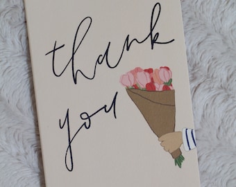 Thank You Luxury Greeting Card - Brown Paper Floral Bouquet - Individual - A6 - Blank Inside