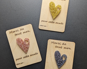 Badge Brooch love plexiglass gift Mistress, Nanny, ATSEM, AESH