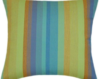 Sunbrella Astoria Lagoon Pillow Cover - Blue Green Striped, Indoor Outdoor