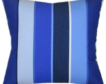 Sunbrella Milano Cobalt Pillow Cover - Striped Indoor/Outdoor Fabric