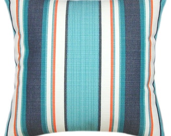 Sunbrella Token Surfside Turquoise Stripe Pillow Cover - Indoor Outdoor Decor