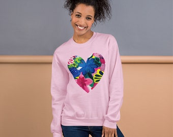 Ladies Sweatshirt Abstract Floral Heart Printed Jumper