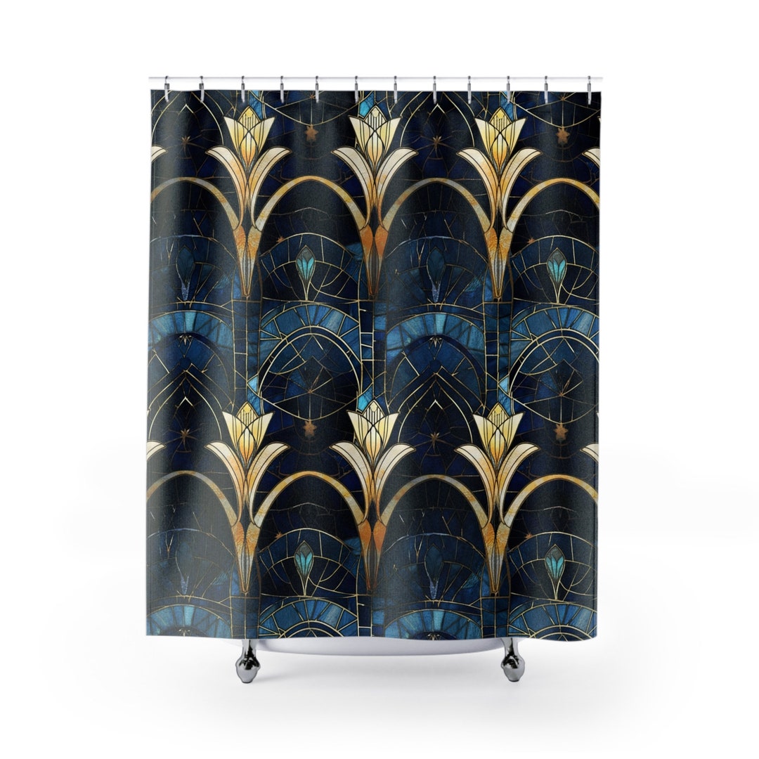 Navy Blue Art Deco - SHOWER CURTAIN - Home Decor. Bathroom Decor, Art ...