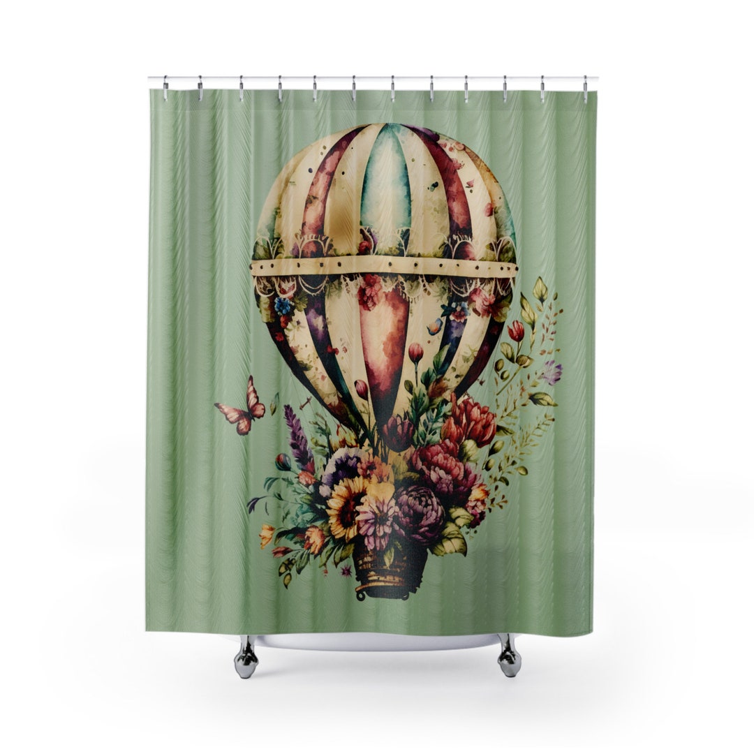 Vintage Floral Hot Air Balloon Shower Curtain Home Decor, Bathroom
